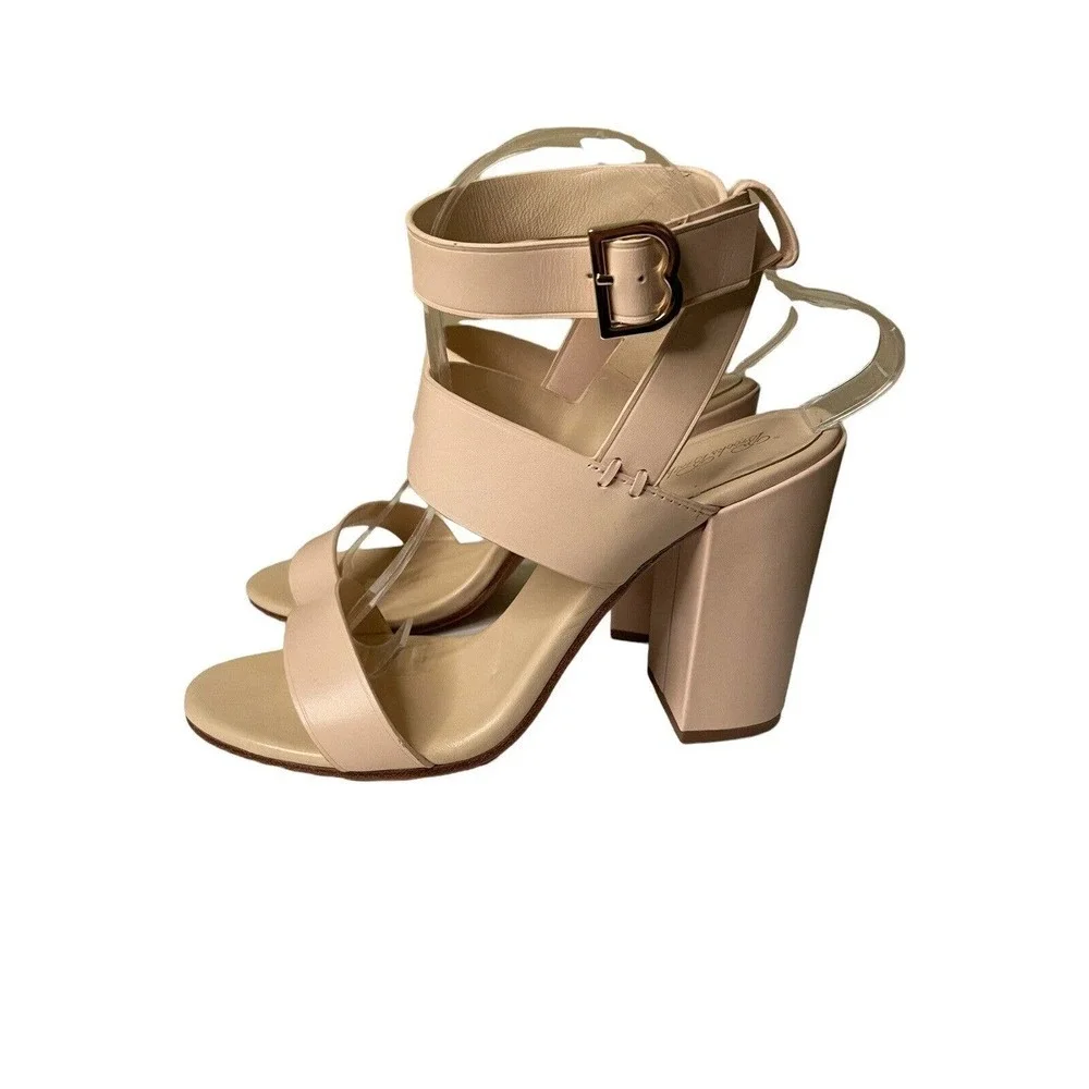 Brooks Brothers Cream Strappy Chunky Leather High Heel Sandals Size 9.5